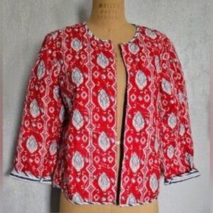 J.Jill Pure Jill Kantha Stitched Ikat Open Quilted Embroidered Jacket XL